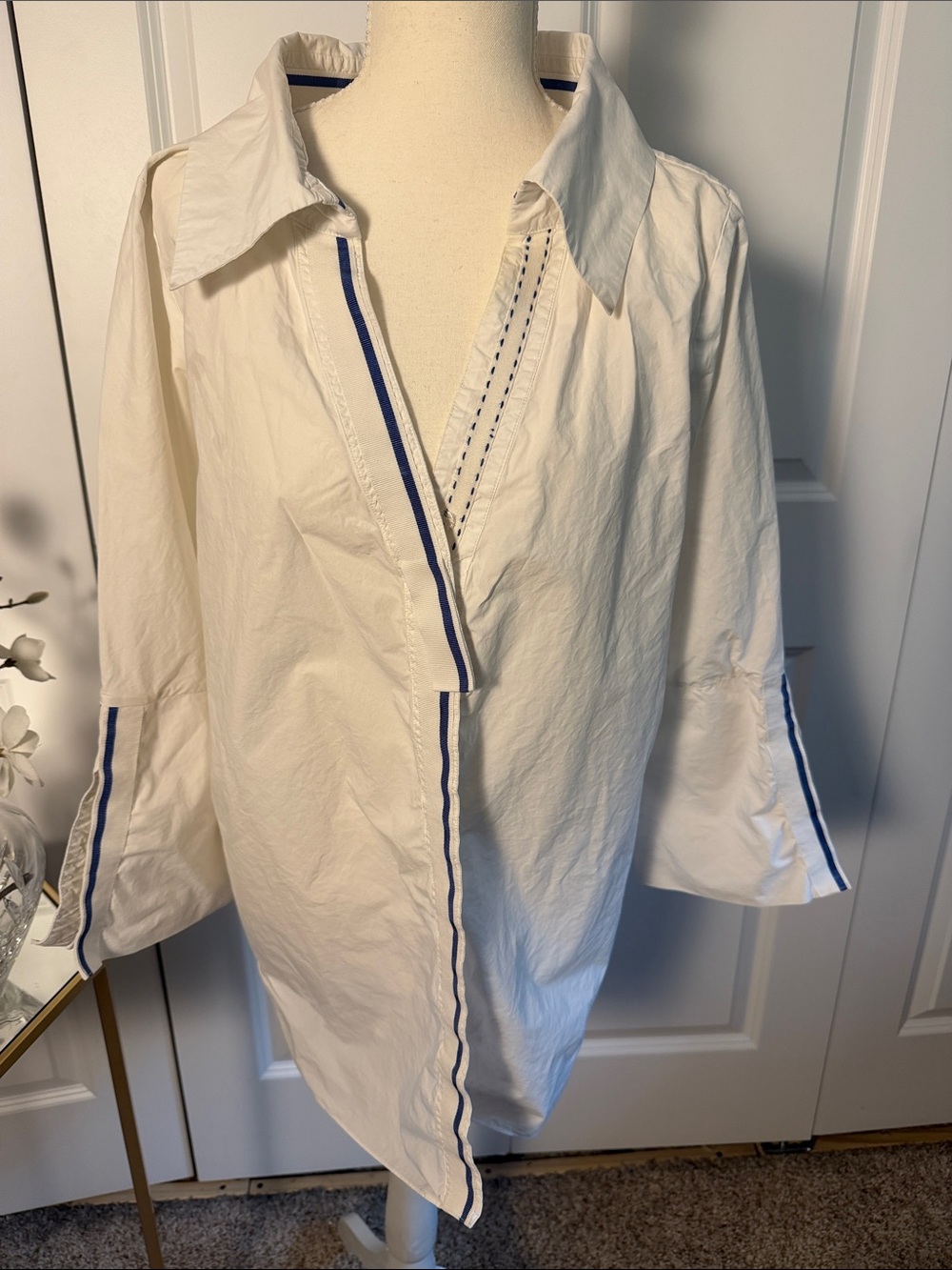 Silvia Tcherassi White nautical cotton oversized Shirt with Navy Stripe Trim